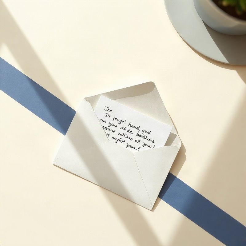 Envelope aberto e nota manuscrita sobre uma superfície cor creme